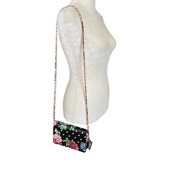 bebe women's kimberly floral black small crossbody bag clutch gold hardware - Picture 8 of 11